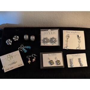 9 Pair Crystal Silver Tone Theme Earring Lot